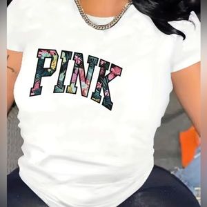 NWT: PINK T-SHIRT- White Color w/MultiColor PINK Logo. Size XL (12)Loose Fit